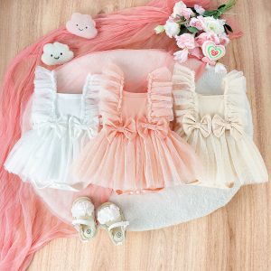 Mono de Princesa con Falda de Red para Bebé Niña | Albaricoque | Tallas 0-18M | Body con Volante para Fotos y Eventos | TiendasFR