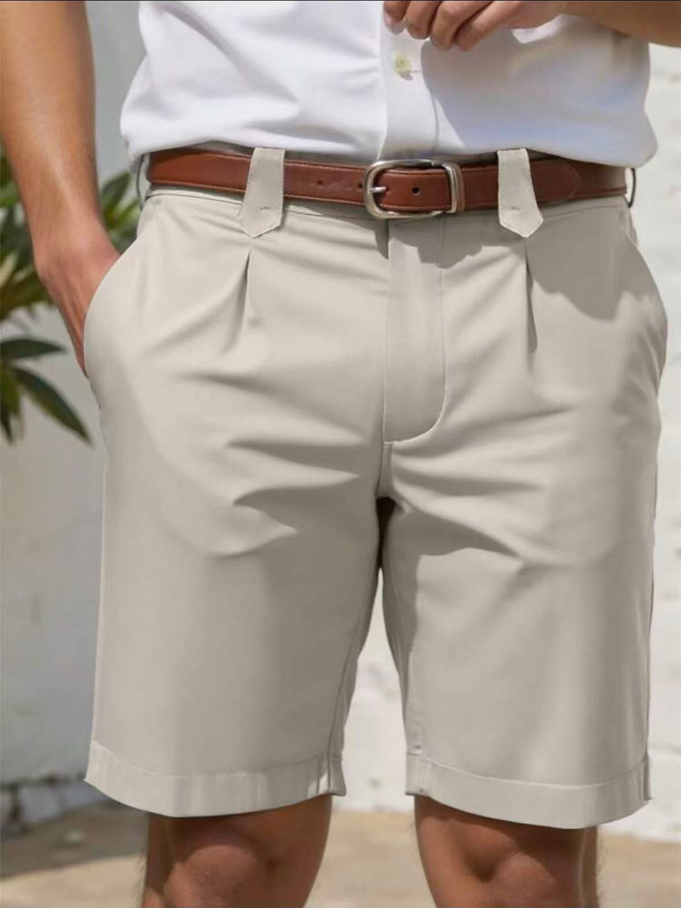 Pantalones Cortos Ajustados de Pierna Recta para Hombre | Casual de Negocios en Beige - Imagen 3