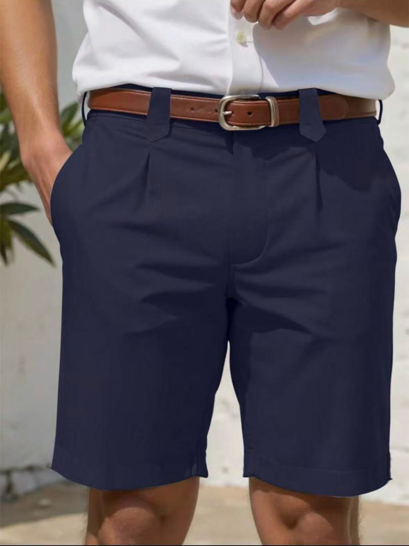 Pantalones Cortos Ajustados de Pierna Recta para Hombre | Casual de Negocios en Beige - Imagen 4