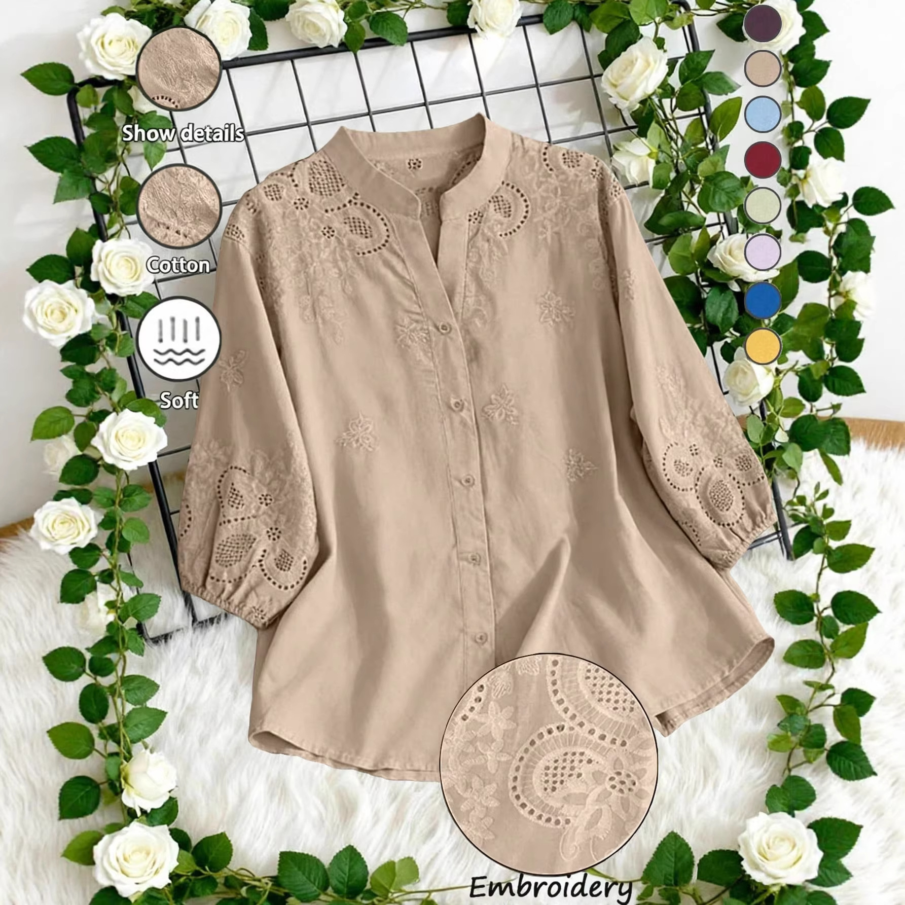 Camisa Holgada de Algodón para Mujer | Oversize Casual Color Caqui | Entretiempo y Verano - Imagen 2