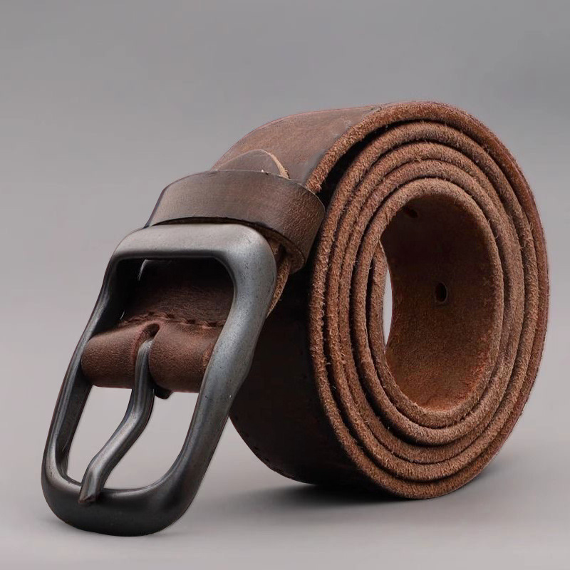 Cinturón de Cuero de Grano Completo con Hebilla de Pasador | Clásico para Hombre | Múltiples Tallas