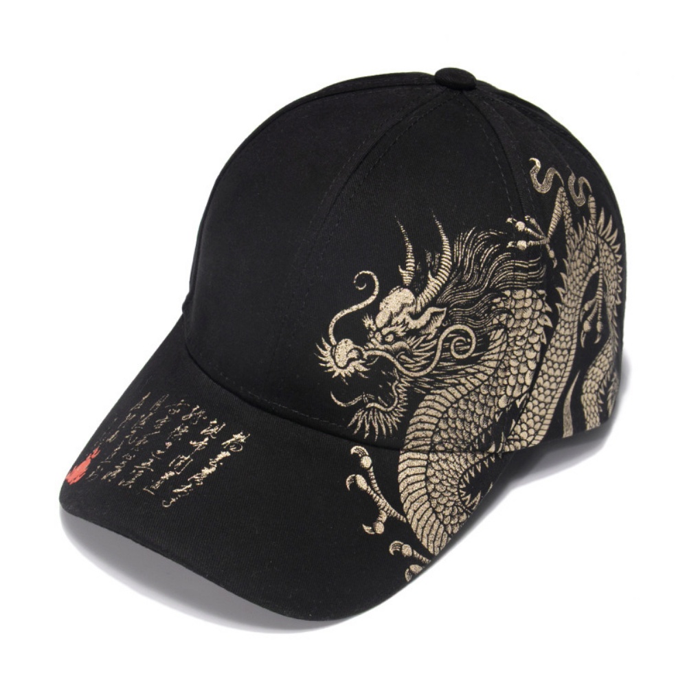 Gorra de Béisbol con Estampado de Dragón Bordado | Unisex Letras Doradas