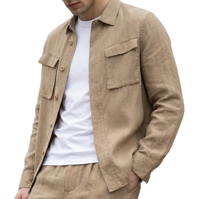 Chaqueta de Solapa Color Liso para Hombre | Caqui Versátil para Principios de Otoño - Imagen 3