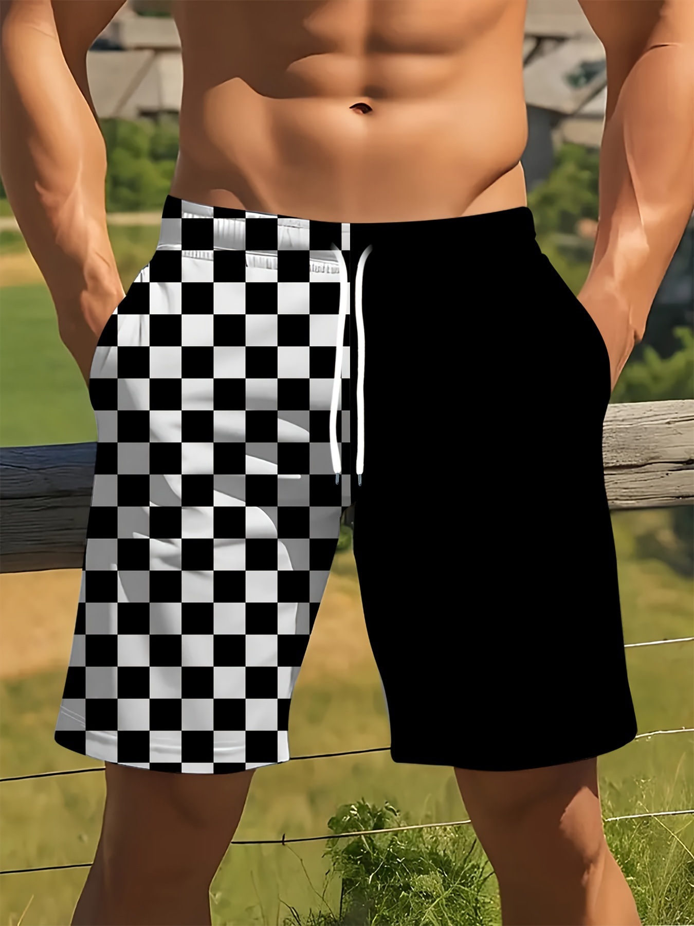 Shorts de Verano Holgados con Cuadros Bicolor para Hombre | Transpirables y Modernos - Imagen 5