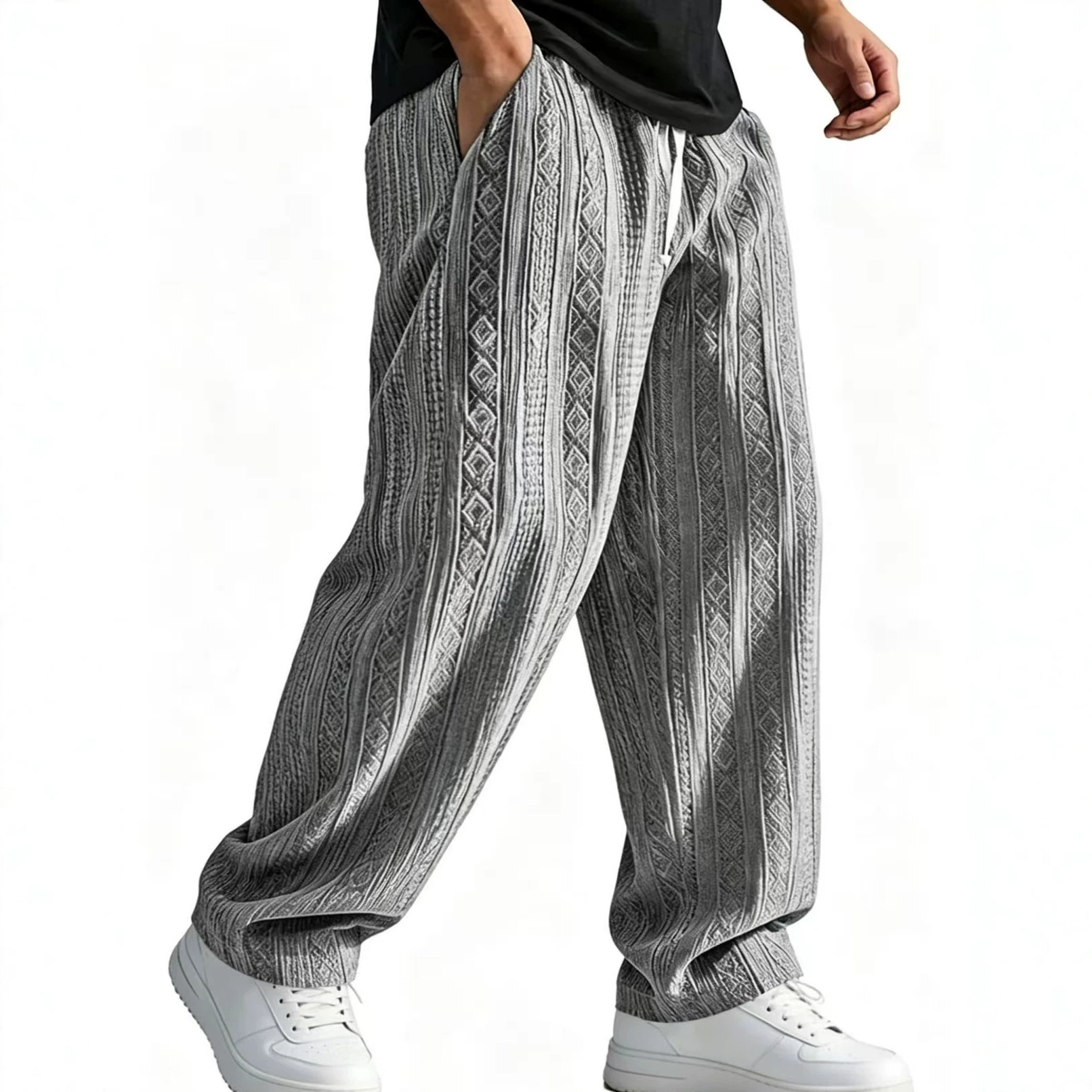 Pantalones Casuales de Jacquard Pierna Recta | Corte Holgado Color Albaricoque para Hombre - Imagen 5