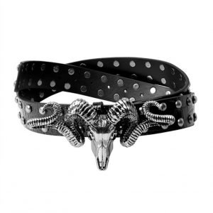 Cinturón de Cuero de Grano Completo con Calavera | Estilo Vintage y Rockero para Hombre