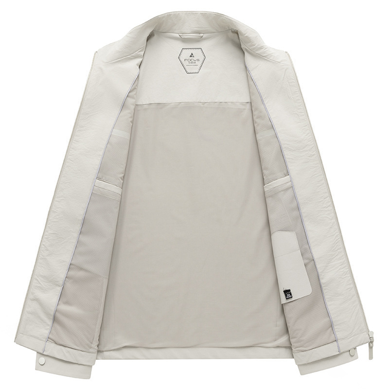 Chaqueta de Corte Ajustado con Cuello Alto para Hombre | Elegante Beige para Entretiempo - Imagen 4