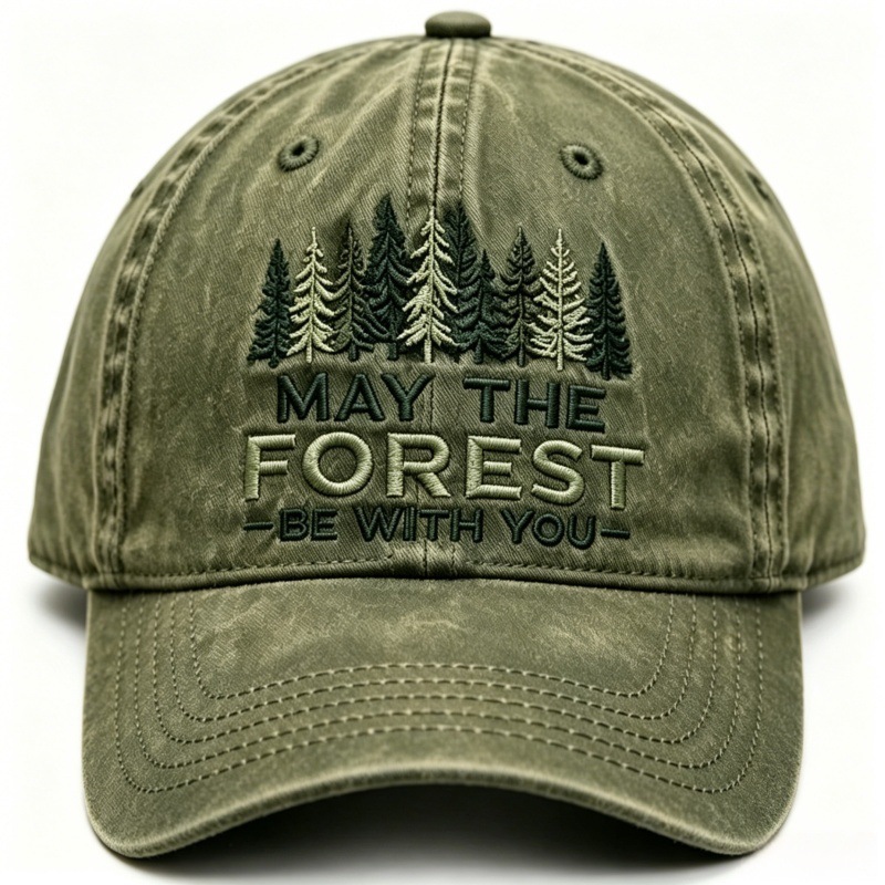 Gorra de Béisbol con Bordado de Bosque y Efecto Desgastado para Hombre
