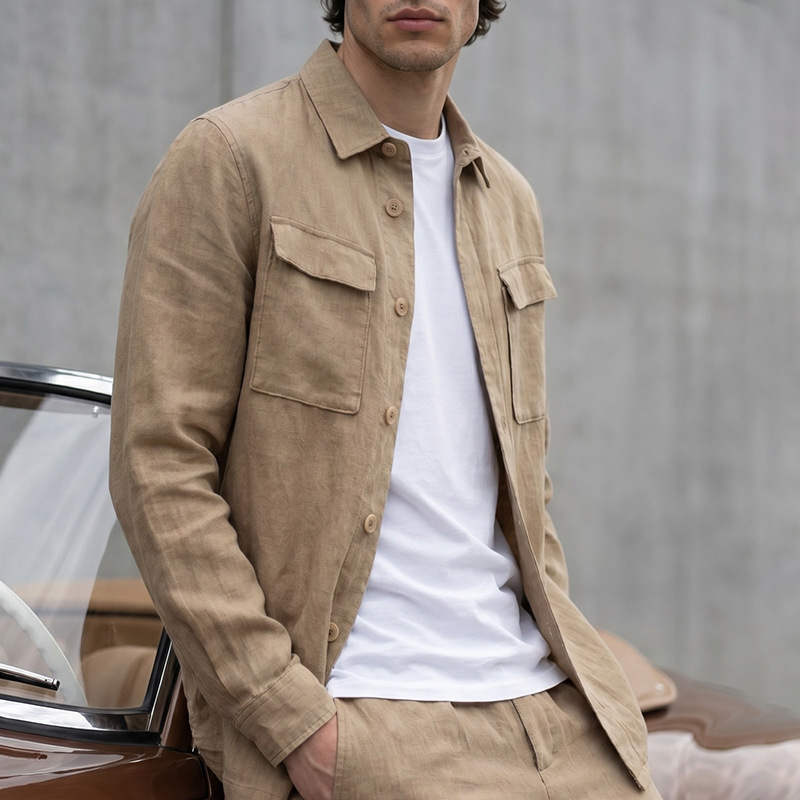 Chaqueta de Solapa Color Liso para Hombre | Caqui Versátil para Principios de Otoño - Imagen 2