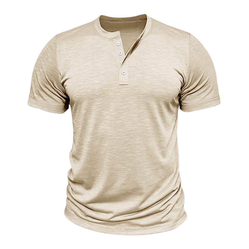 Camiseta Henley para Hombre | Manga Corta Albaricoque Estilo Casual - Imagen 3