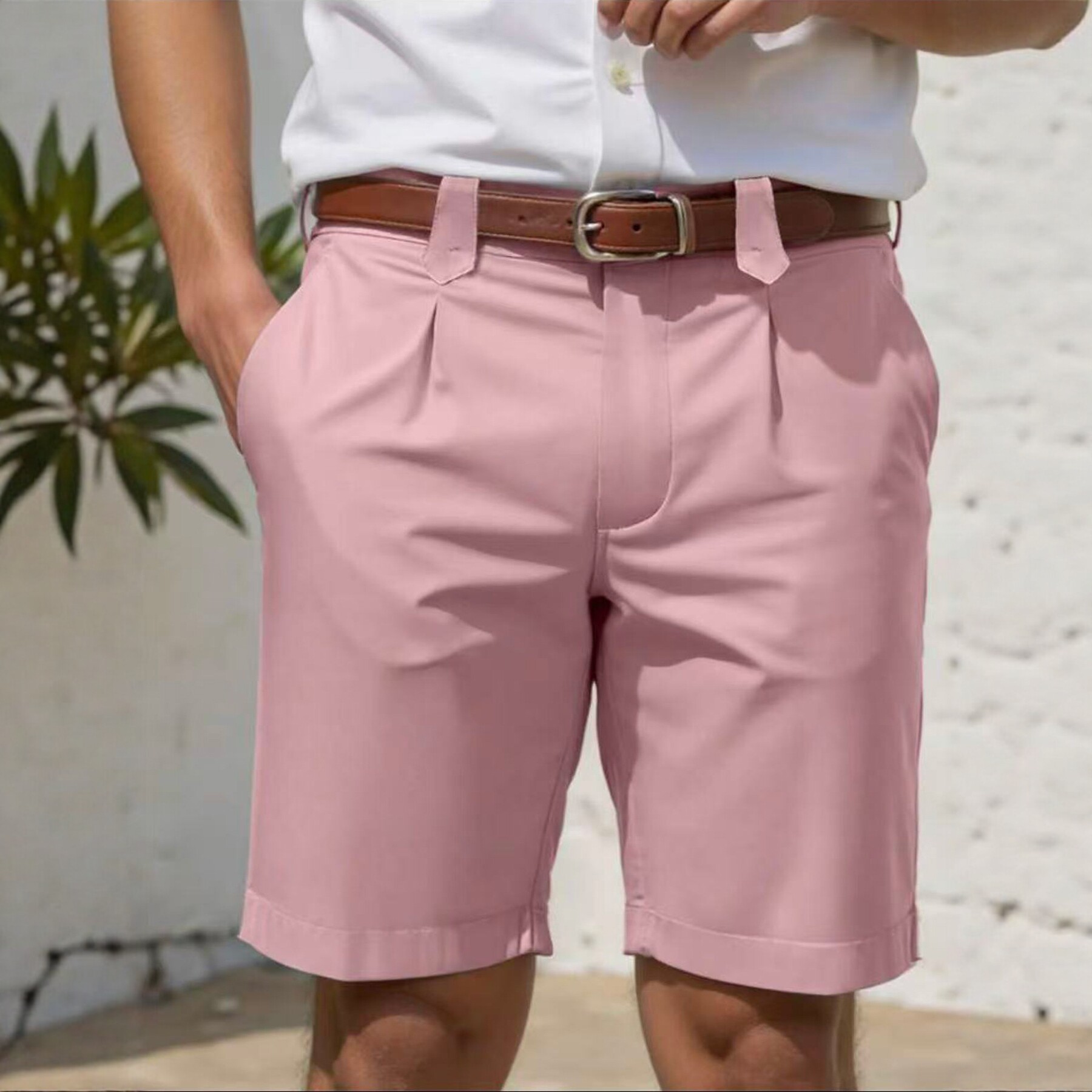 Pantalones Cortos Ajustados de Pierna Recta para Hombre | Casual de Negocios en Beige - Imagen 2