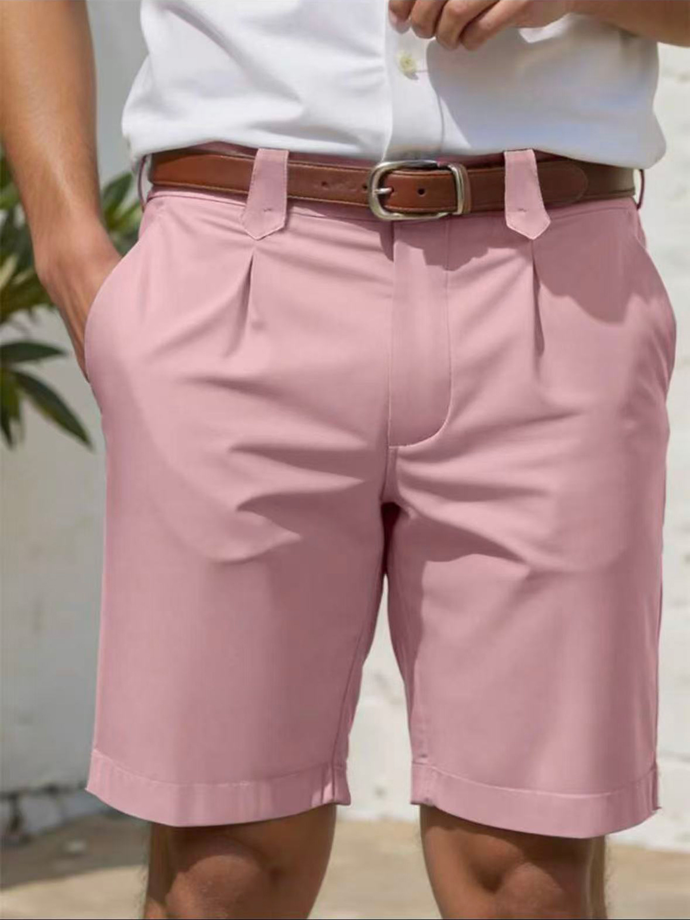 Pantalones Cortos Ajustados de Pierna Recta para Hombre | Casual de Negocios en Beige - Imagen 9