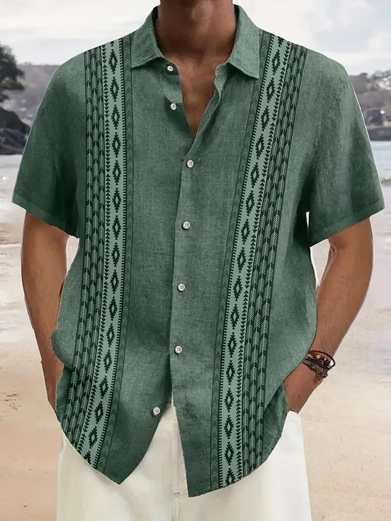 Camisa de Manga Corta con Estampado 3D para Hombre | Verde Moderna y Talla Grande - Imagen 5