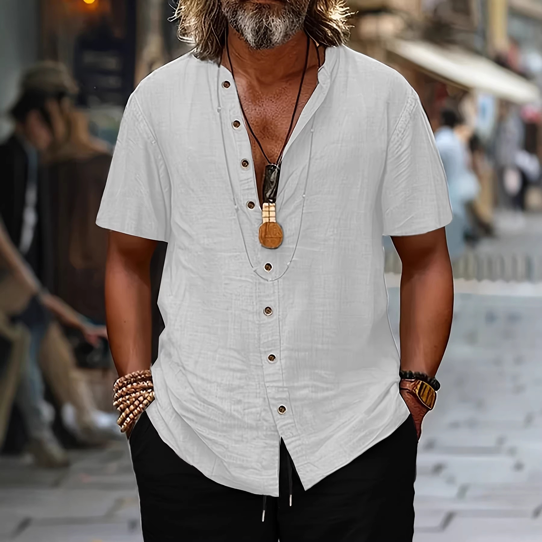 Camisa Retro de Algodón y Lino con Botones para Hombre | Estilo Casual Negro