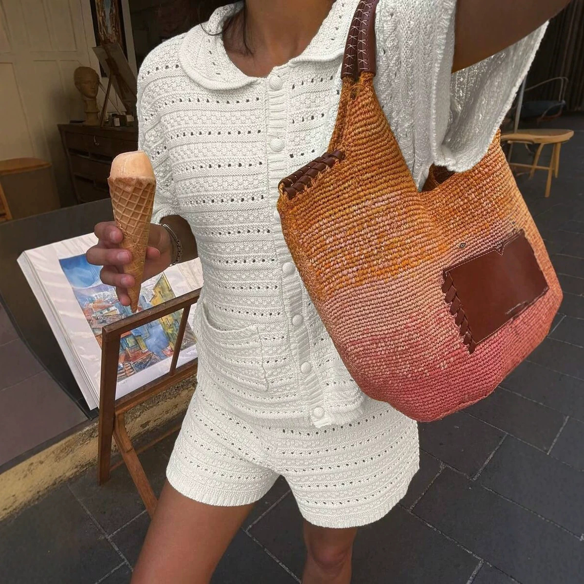 Conjunto de Cárdigan de Punto y Pantalones Cortos | Dos Piezas Color Liso | Entretiempo Verano - Imagen 8