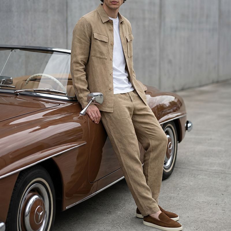 Chaqueta de Solapa Color Liso para Hombre | Caqui Versátil para Principios de Otoño - Imagen 4
