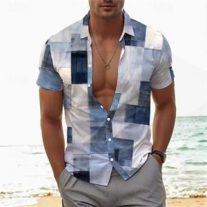 Camisa de Manga Corta con Estampado 3D para Hombre | Corte Ajustado Moderno