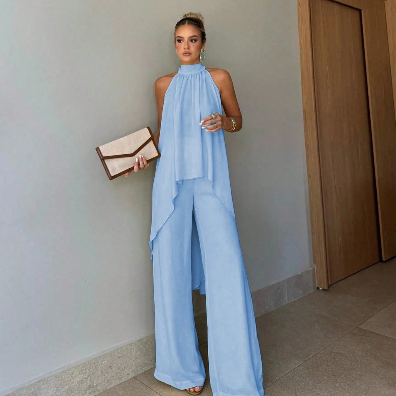 Conjunto Elegante de Dos Piezas para Mujer | Top Sin Mangas + Falda | Color Liso Entretiempo - Imagen 4