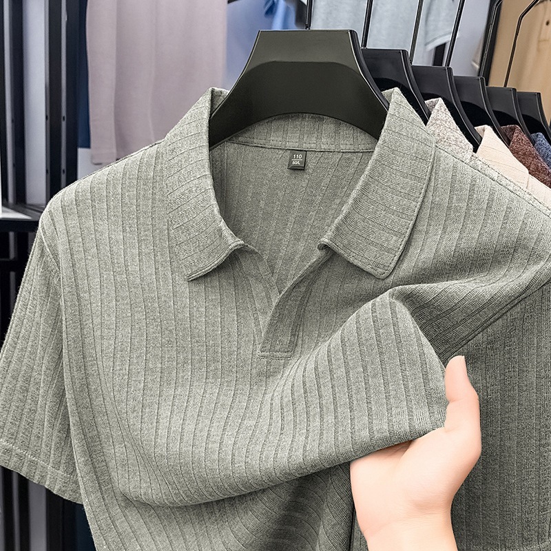 Camisa Casual Transpirable con Solapa y Rayas para Hombre | Blanco y Negro Moderno - Imagen 10