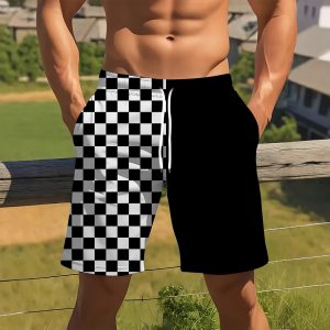 Shorts de Verano Holgados con Cuadros Bicolor para Hombre | Transpirables y Modernos