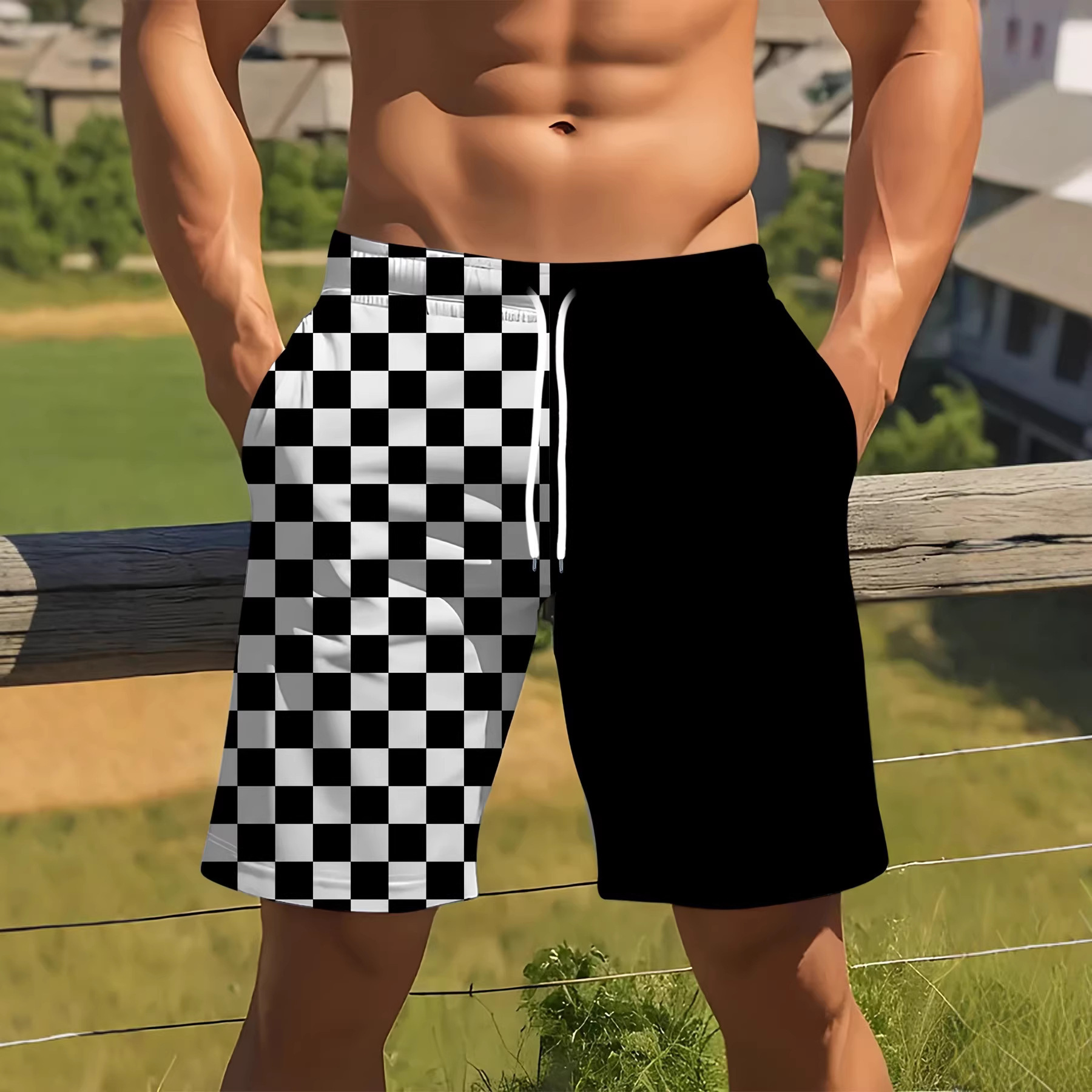 Shorts de Verano Holgados con Cuadros Bicolor para Hombre | Transpirables y Modernos