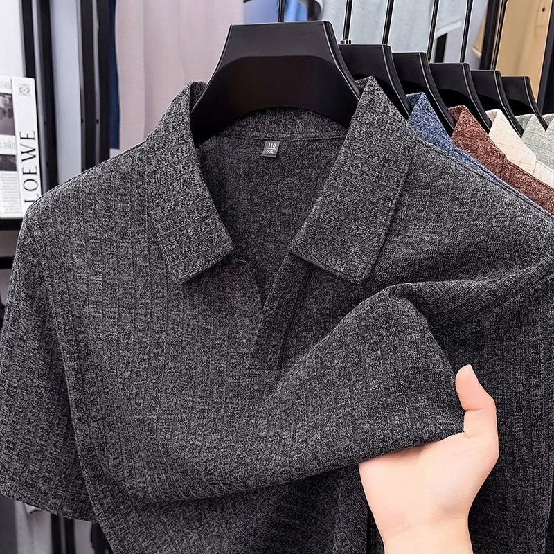 Camisa Casual Transpirable con Solapa y Rayas para Hombre | Blanco y Negro Moderno - Imagen 3