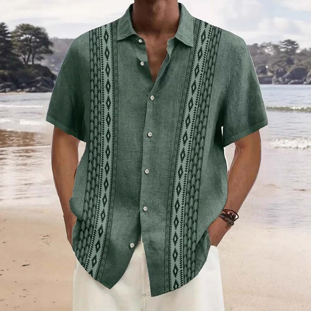 Camisa de Manga Corta con Estampado 3D para Hombre | Verde Moderna y Talla Grande - Imagen 3