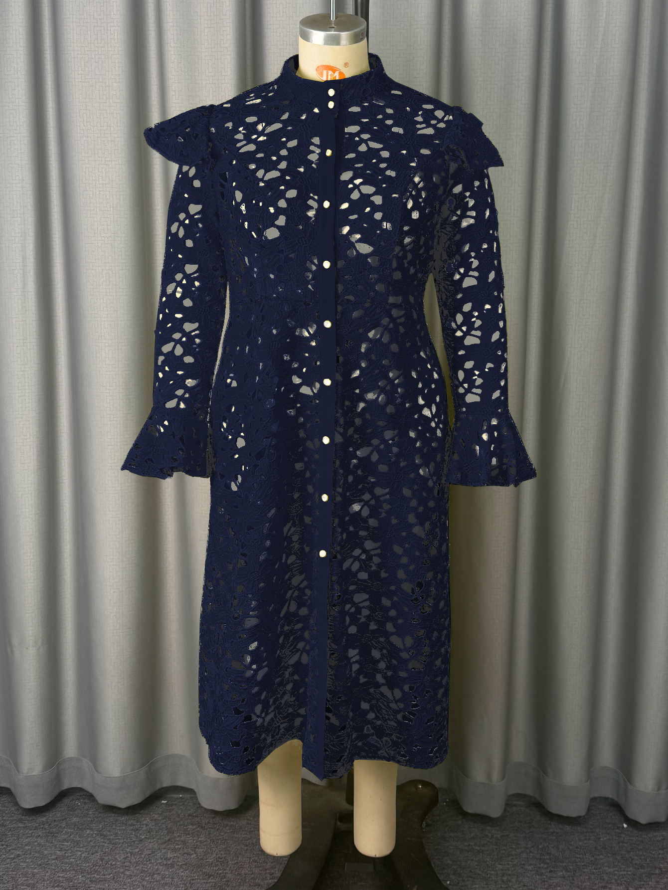 Conjunto de Chaqueta de Encaje y Vestido Interior | Cuello Tortuga Elegante | Azul Oscuro Eventos - Imagen 3