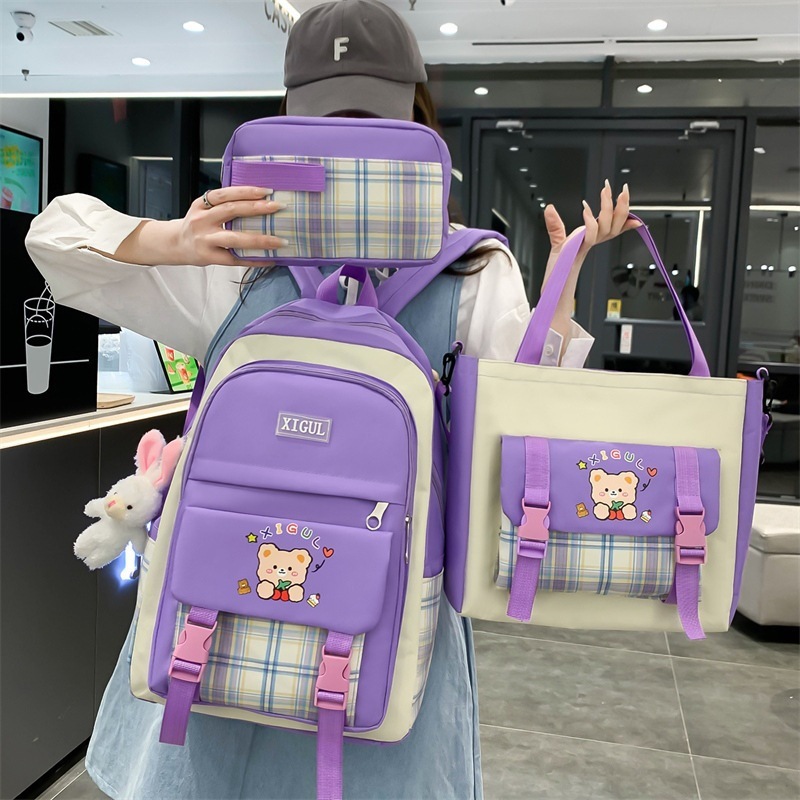 Mochila de Gran Capacidad a Cuadros para Estudiante | Negra | Ideal para Secundaria y Preparatoria | TiendasFR - Imagen 4