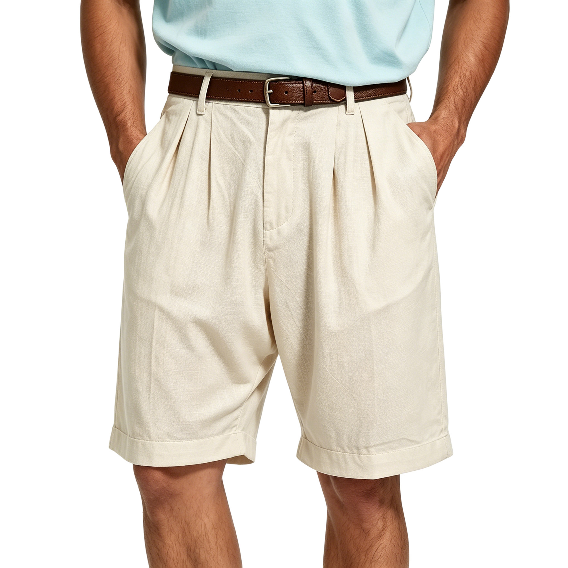 Pantalones Capri Casuales Pierna Recta Estilo Resort para Hombre | Albaricoque Verano - Imagen 9
