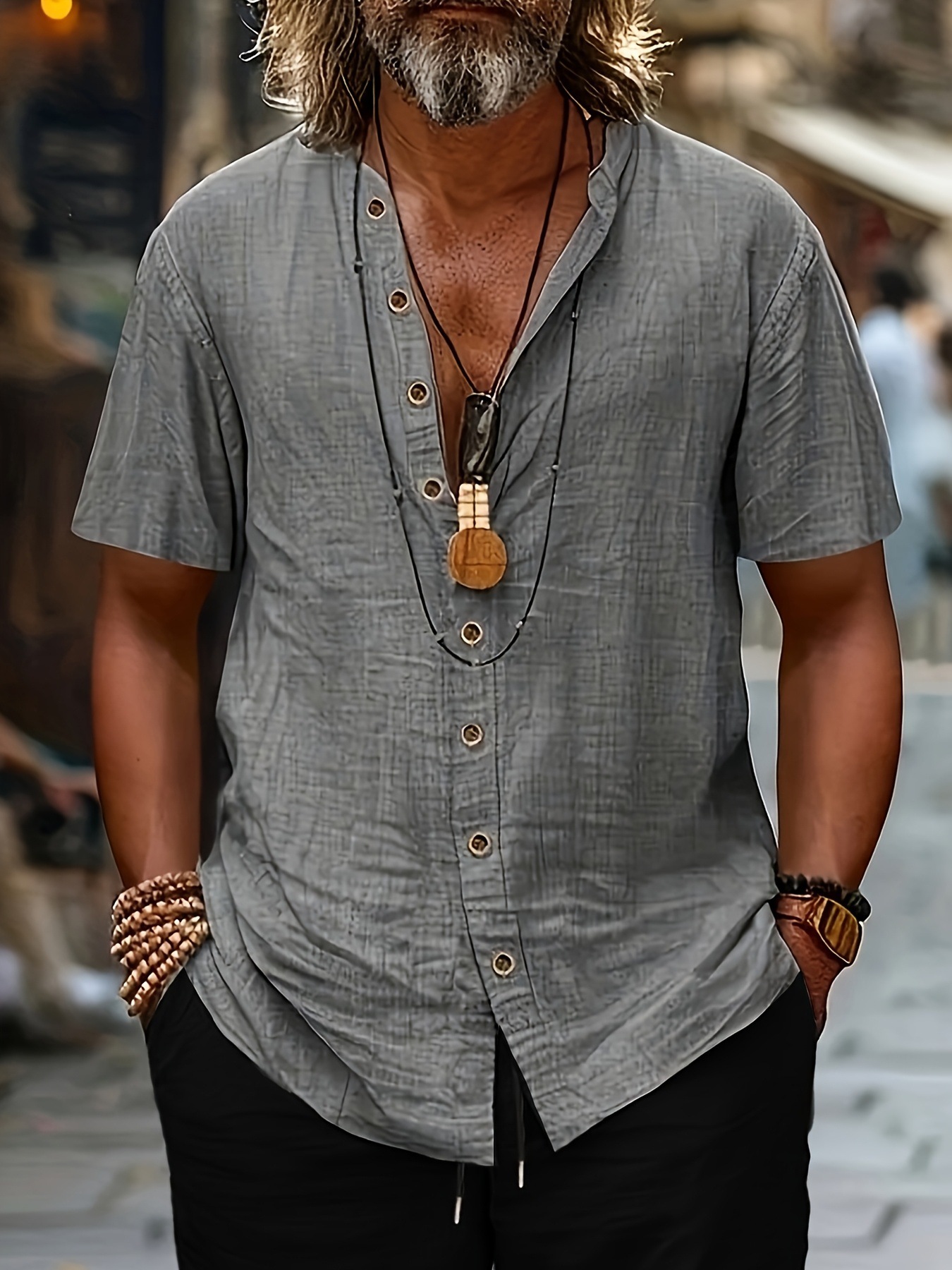 Camisa Retro de Algodón y Lino con Botones para Hombre | Estilo Casual Negro - Imagen 9