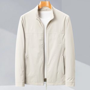 Chaqueta de Corte Ajustado con Cuello Alto para Hombre | Elegante Beige para Entretiempo