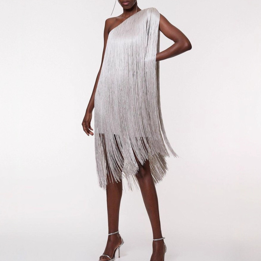 Vestido de Fiesta con Flecos para Mujer | Elegante y Divertido | Negro para Eventos y Bodas - Imagen 2