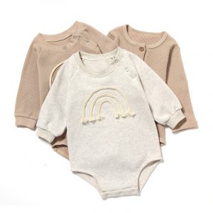 Pelele de Manga Larga con Tejido Gofrado para Bebé | Beige | Tallas 59-90 cm | Ropa Suave para Primavera y Otoño | TiendasFR