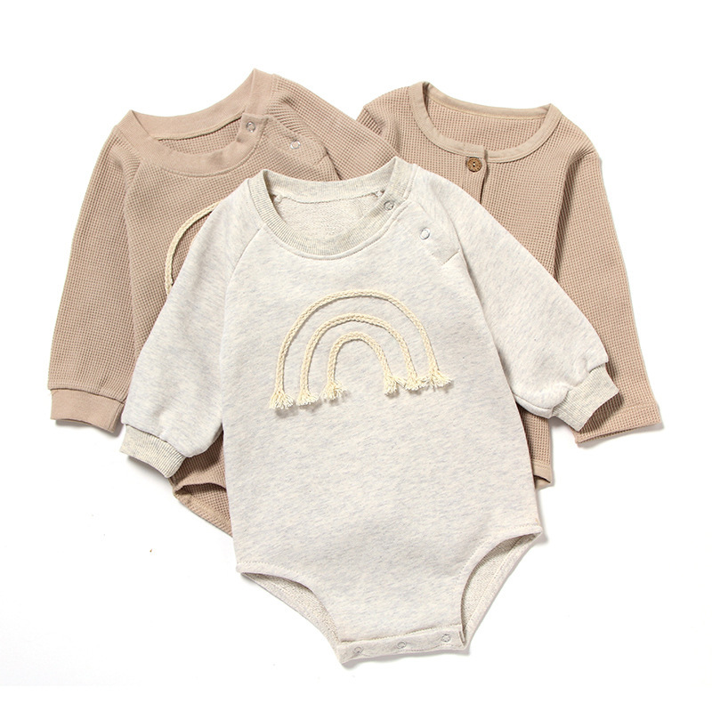 Pelele de Manga Larga con Tejido Gofrado para Bebé | Beige | Tallas 59-90 cm | Ropa Suave para Primavera y Otoño | TiendasFR